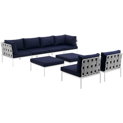 Modway Outlet Harmony 8 Piece Outdoor Patio Aluminum Sectional Sofa Set by Modway  Outdoor Furniture Furniture White Navy - EEI-2624-WHI-NAV-SET