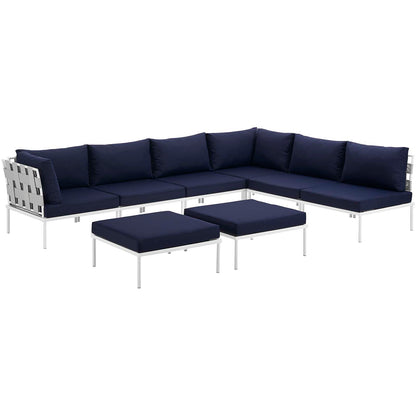 Modway Outlet Harmony 8 Piece Outdoor Patio Aluminum Sectional Sofa Set by Modway  Outdoor Furniture Furniture White Navy - EEI-2624-WHI-NAV-SET
