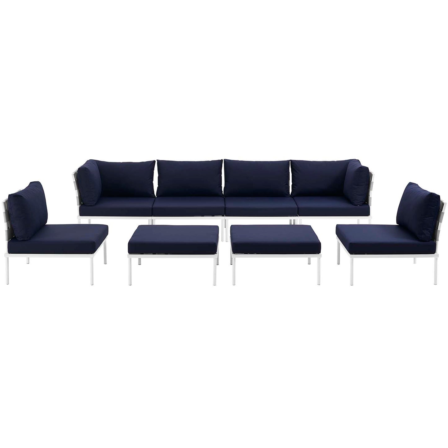 Modway Outlet Harmony 8 Piece Outdoor Patio Aluminum Sectional Sofa Set by Modway  Outdoor Furniture Furniture White Navy - EEI-2624-WHI-NAV-SET