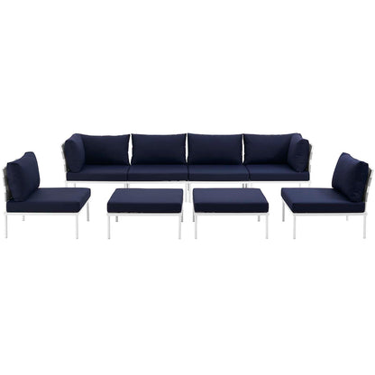 Modway Outlet Harmony 8 Piece Outdoor Patio Aluminum Sectional Sofa Set by Modway  Outdoor Furniture Furniture White Navy - EEI-2624-WHI-NAV-SET