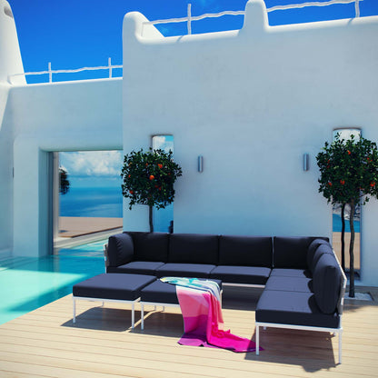 Modway Outlet Harmony 8 Piece Outdoor Patio Aluminum Sectional Sofa Set by Modway  Outdoor Furniture Furniture White Navy - EEI-2624-WHI-NAV-SET