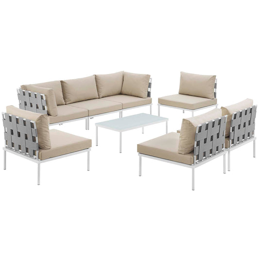 Modway Outlet Harmony 8 Piece Outdoor Patio Aluminum Sectional Sofa Set by Modway  Outdoor Furniture Furniture White Beige - EEI-2625-WHI-BEI-SET