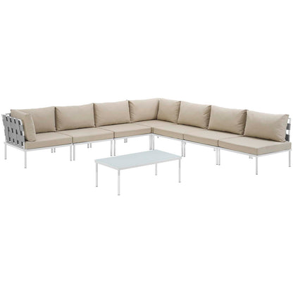 Modway Outlet Harmony 8 Piece Outdoor Patio Aluminum Sectional Sofa Set by Modway  Outdoor Furniture Furniture White Beige - EEI-2625-WHI-BEI-SET