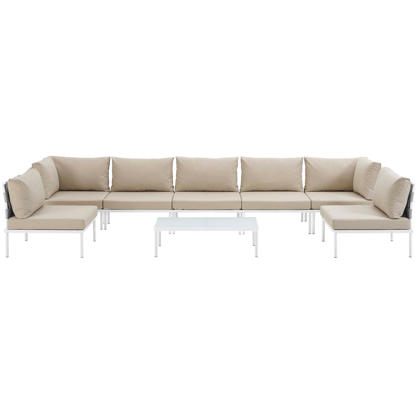 Modway Outlet Harmony 8 Piece Outdoor Patio Aluminum Sectional Sofa Set by Modway  Outdoor Furniture Furniture White Beige - EEI-2625-WHI-BEI-SET