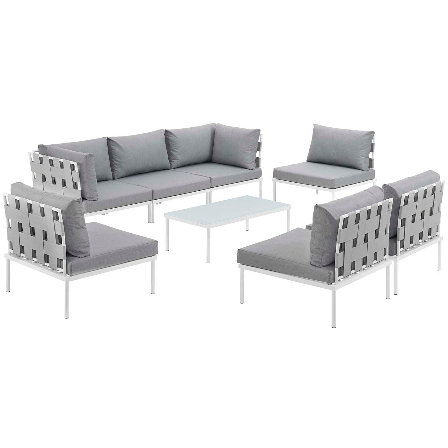 Modway Outlet Harmony 8 Piece Outdoor Patio Aluminum Sectional Sofa Set by Modway  Outdoor Furniture Furniture White Gray - EEI-2625-WHI-GRY-SET