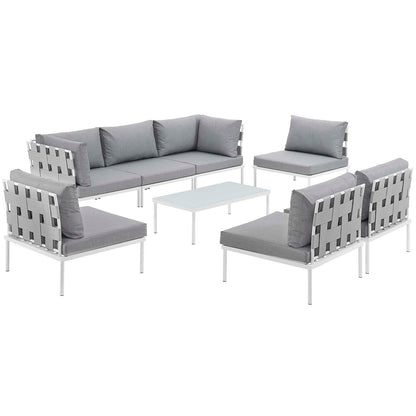 Modway Outlet Harmony 8 Piece Outdoor Patio Aluminum Sectional Sofa Set by Modway  Outdoor Furniture Furniture White Gray - EEI-2625-WHI-GRY-SET