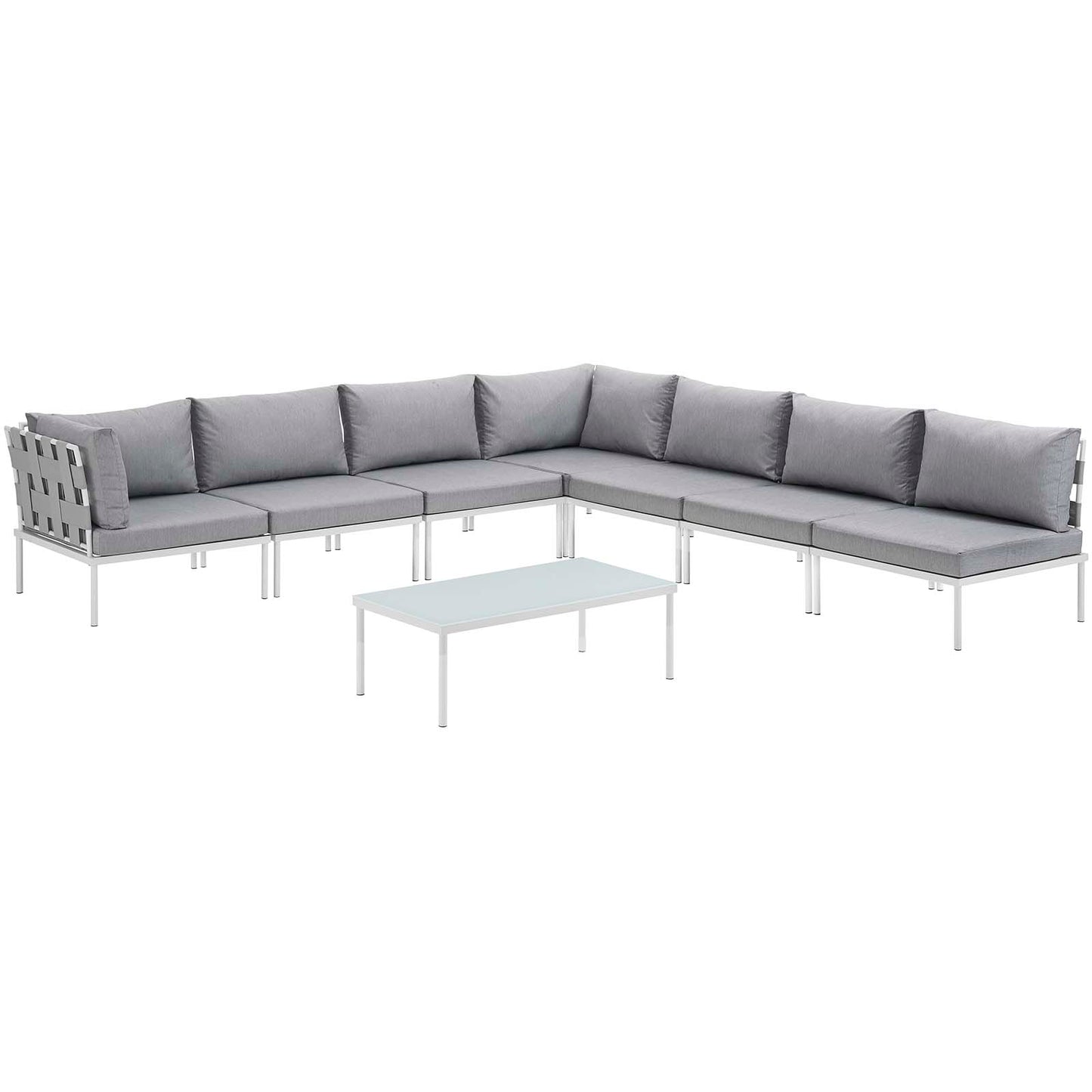 Modway Outlet Harmony 8 Piece Outdoor Patio Aluminum Sectional Sofa Set by Modway  Outdoor Furniture Furniture White Gray - EEI-2625-WHI-GRY-SET
