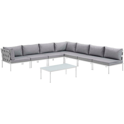 Modway Outlet Harmony 8 Piece Outdoor Patio Aluminum Sectional Sofa Set by Modway  Outdoor Furniture Furniture White Gray - EEI-2625-WHI-GRY-SET