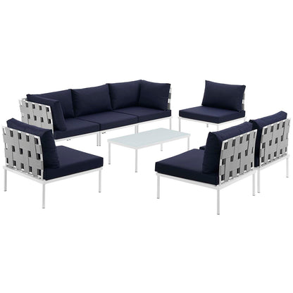 Modway Outlet Harmony 8 Piece Outdoor Patio Aluminum Sectional Sofa Set by Modway  Outdoor Furniture Furniture White Navy - EEI-2625-WHI-NAV-SET