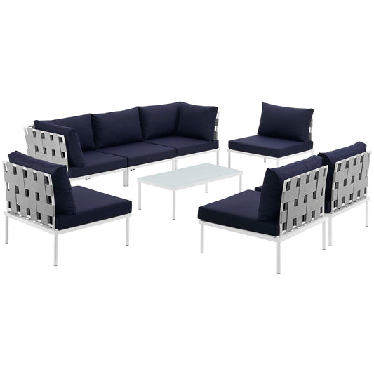 Modway Outlet Harmony 8 Piece Outdoor Patio Aluminum Sectional Sofa Set by Modway  Outdoor Furniture Furniture White Navy - EEI-2625-WHI-NAV-SET