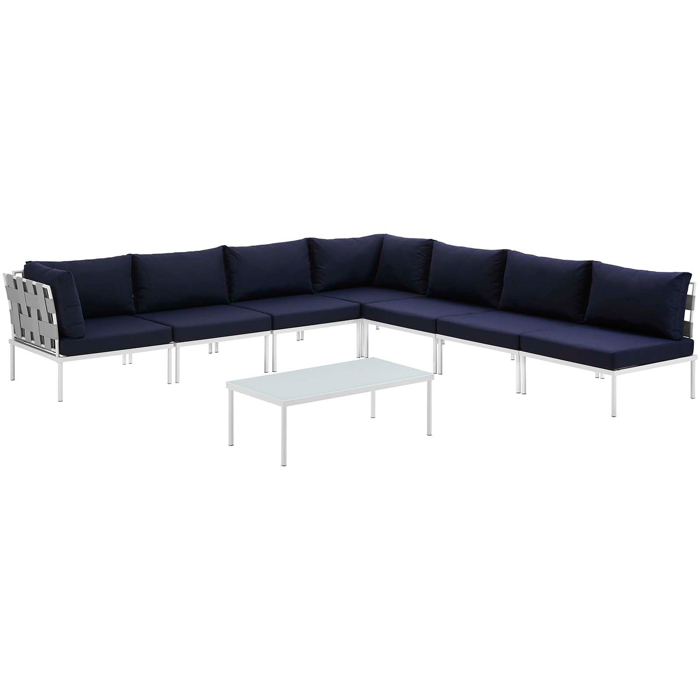 Modway Outlet Harmony 8 Piece Outdoor Patio Aluminum Sectional Sofa Set by Modway  Outdoor Furniture Furniture White Navy - EEI-2625-WHI-NAV-SET