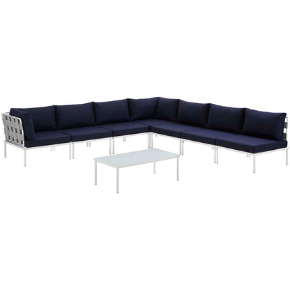 Modway Outlet Harmony 8 Piece Outdoor Patio Aluminum Sectional Sofa Set by Modway  Outdoor Furniture Furniture White Navy - EEI-2625-WHI-NAV-SET