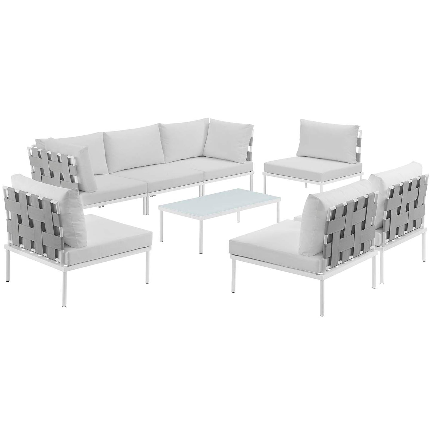 Modway Outlet Harmony 8 Piece Outdoor Patio Aluminum Sectional Sofa Set by Modway  Outdoor Furniture Furniture White White - EEI-2625-WHI-WHI-SET