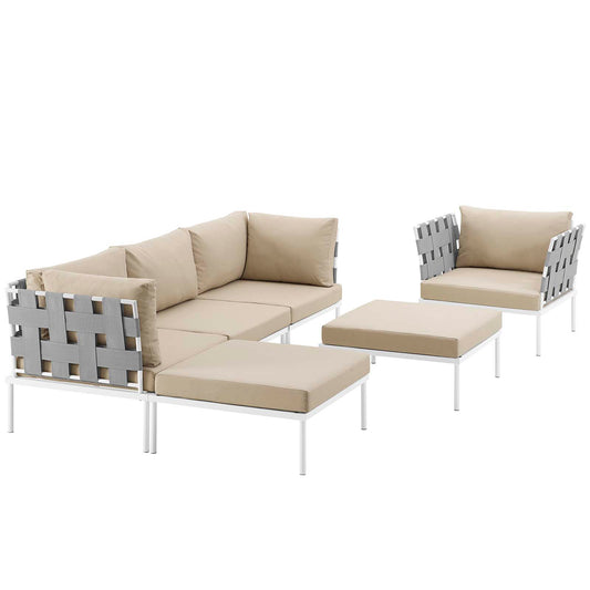 Modway Outlet Harmony 6 Piece Outdoor Patio Aluminum Sectional Sofa Set by Modway  Outdoor Furniture Furniture White Beige - EEI-2626-WHI-BEI-SET
