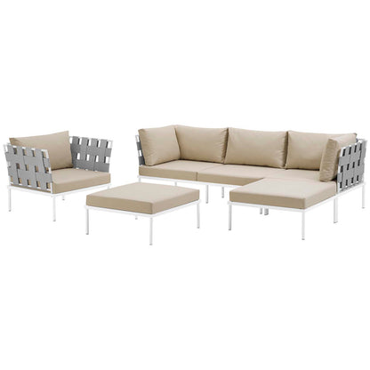 Modway Outlet Harmony 6 Piece Outdoor Patio Aluminum Sectional Sofa Set by Modway  Outdoor Furniture Furniture White Beige - EEI-2626-WHI-BEI-SET