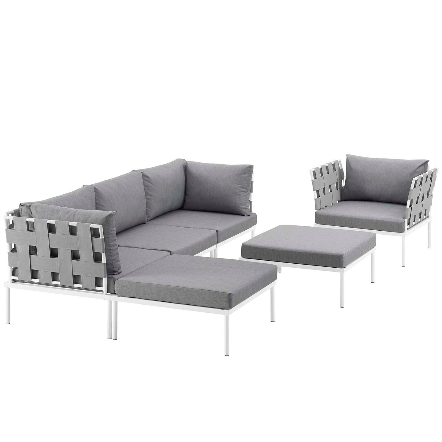 Modway Outlet Harmony 6 Piece Outdoor Patio Aluminum Sectional Sofa Set by Modway  Outdoor Furniture Furniture White Gray - EEI-2626-WHI-GRY-SET