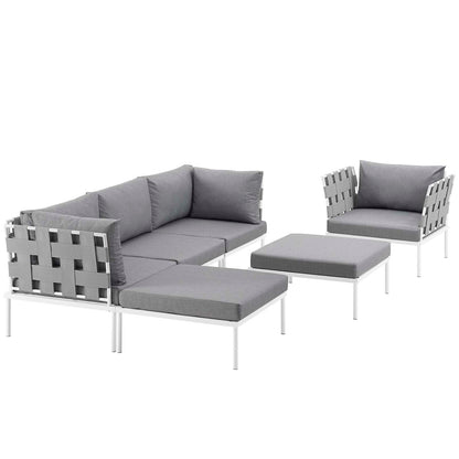 Modway Outlet Harmony 6 Piece Outdoor Patio Aluminum Sectional Sofa Set by Modway  Outdoor Furniture Furniture White Gray - EEI-2626-WHI-GRY-SET