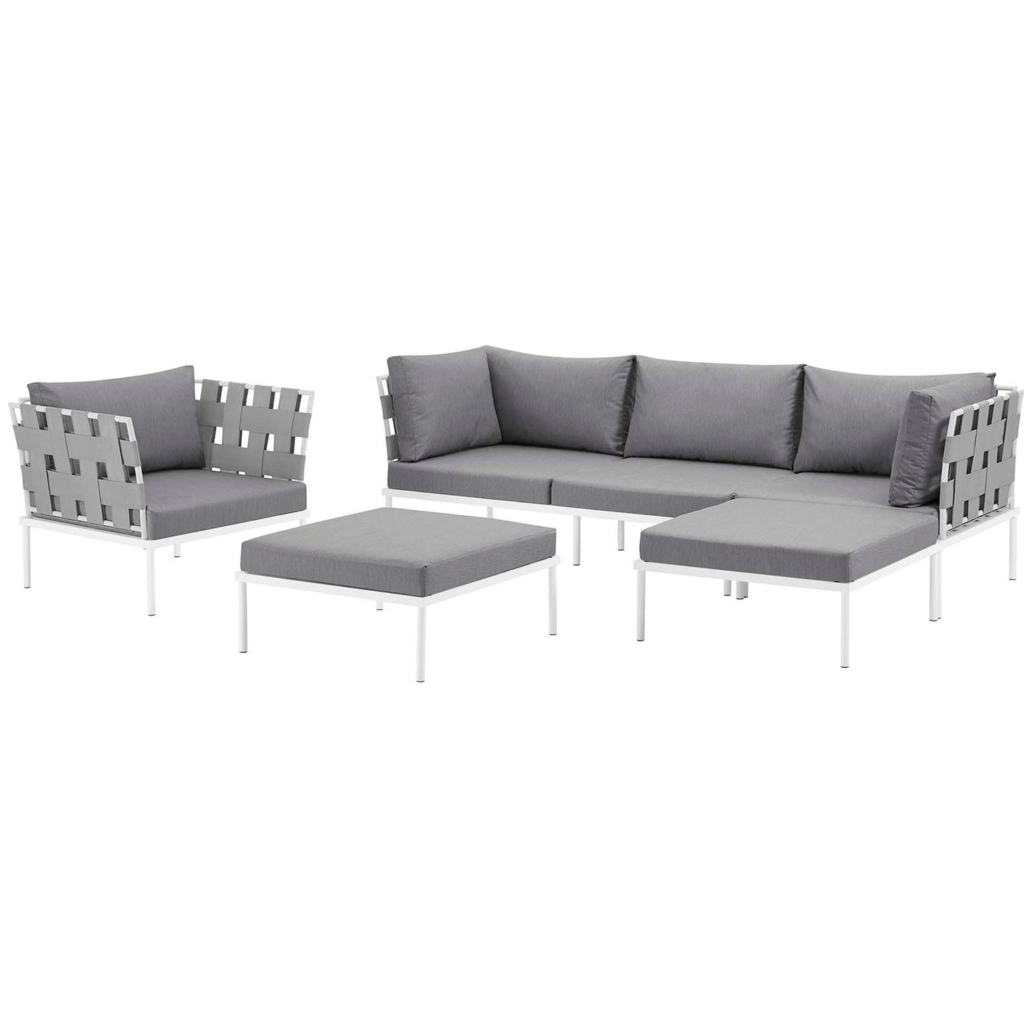 Modway Outlet Harmony 6 Piece Outdoor Patio Aluminum Sectional Sofa Set by Modway  Outdoor Furniture Furniture White Gray - EEI-2626-WHI-GRY-SET