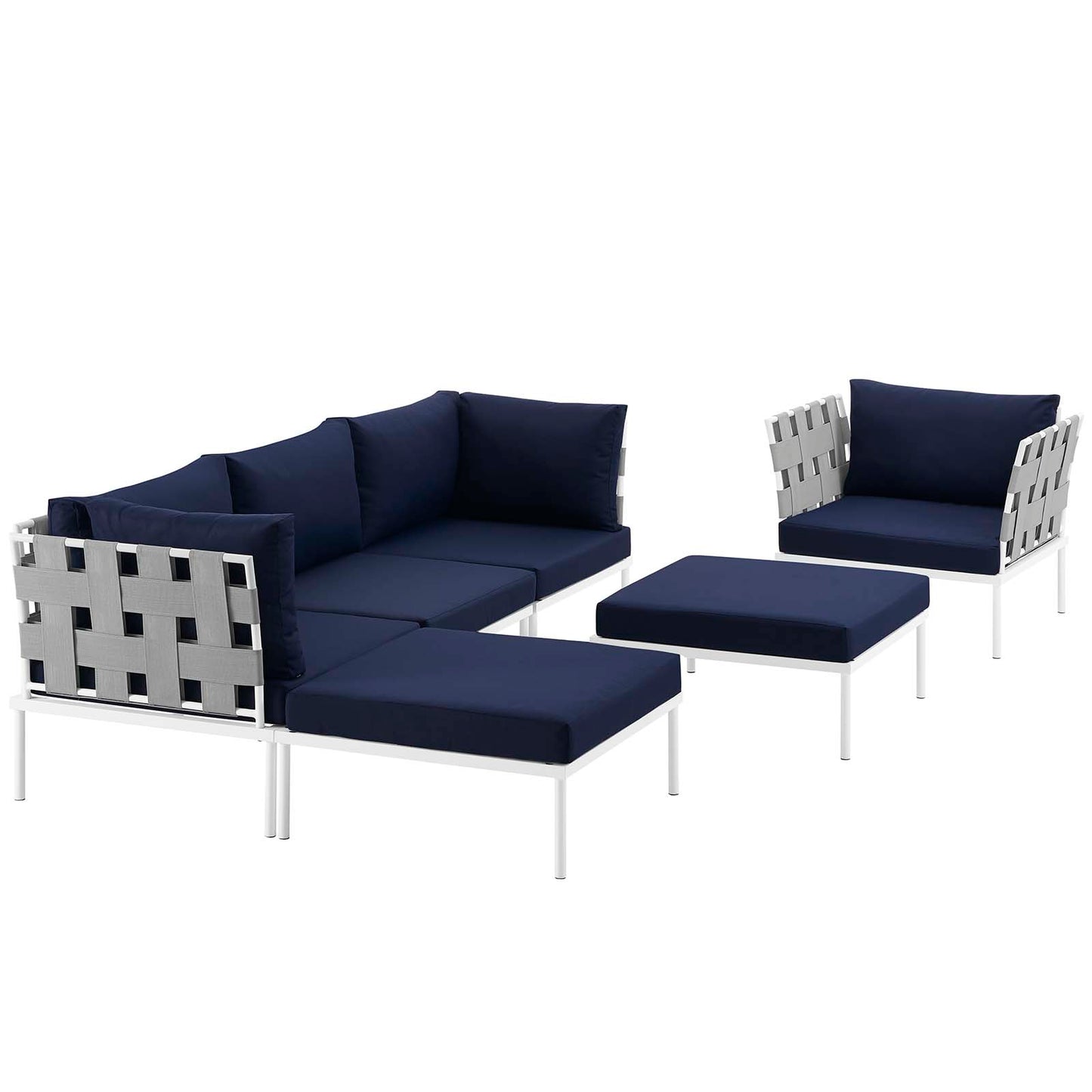 Modway Outlet Harmony 6 Piece Outdoor Patio Aluminum Sectional Sofa Set by Modway  Outdoor Furniture Furniture White Navy - EEI-2626-WHI-NAV-SET