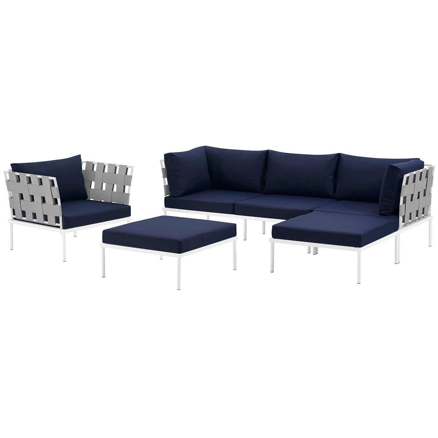 Modway Outlet Harmony 6 Piece Outdoor Patio Aluminum Sectional Sofa Set by Modway  Outdoor Furniture Furniture White Navy - EEI-2626-WHI-NAV-SET