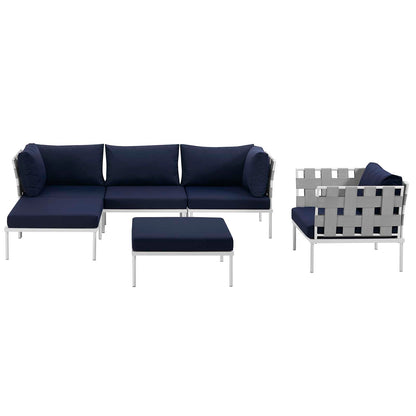 Modway Outlet Harmony 6 Piece Outdoor Patio Aluminum Sectional Sofa Set by Modway  Outdoor Furniture Furniture White Navy - EEI-2626-WHI-NAV-SET