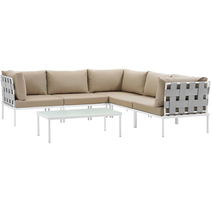 Modway Outlet Harmony 6 Piece Outdoor Patio Aluminum Sectional Sofa Set by Modway  Outdoor Furniture Furniture White Beige - EEI-2627-WHI-BEI-SET