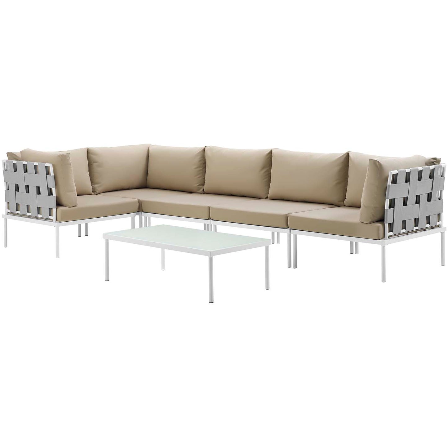 Modway Outlet Harmony 6 Piece Outdoor Patio Aluminum Sectional Sofa Set by Modway  Outdoor Furniture Furniture White Beige - EEI-2627-WHI-BEI-SET