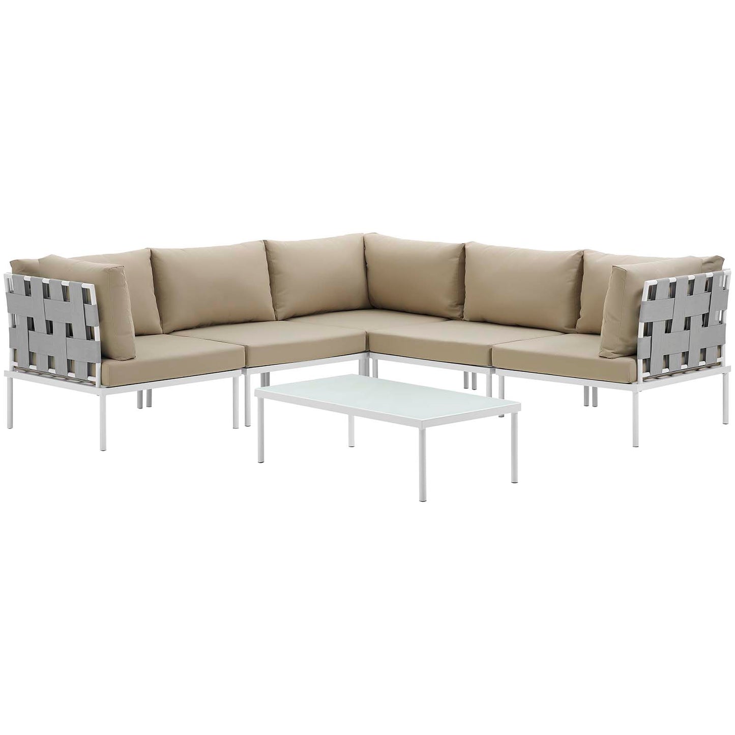 Modway Outlet Harmony 6 Piece Outdoor Patio Aluminum Sectional Sofa Set by Modway  Outdoor Furniture Furniture White Beige - EEI-2627-WHI-BEI-SET