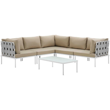 Modway Outlet Harmony 6 Piece Outdoor Patio Aluminum Sectional Sofa Set by Modway  Outdoor Furniture Furniture White Beige - EEI-2627-WHI-BEI-SET