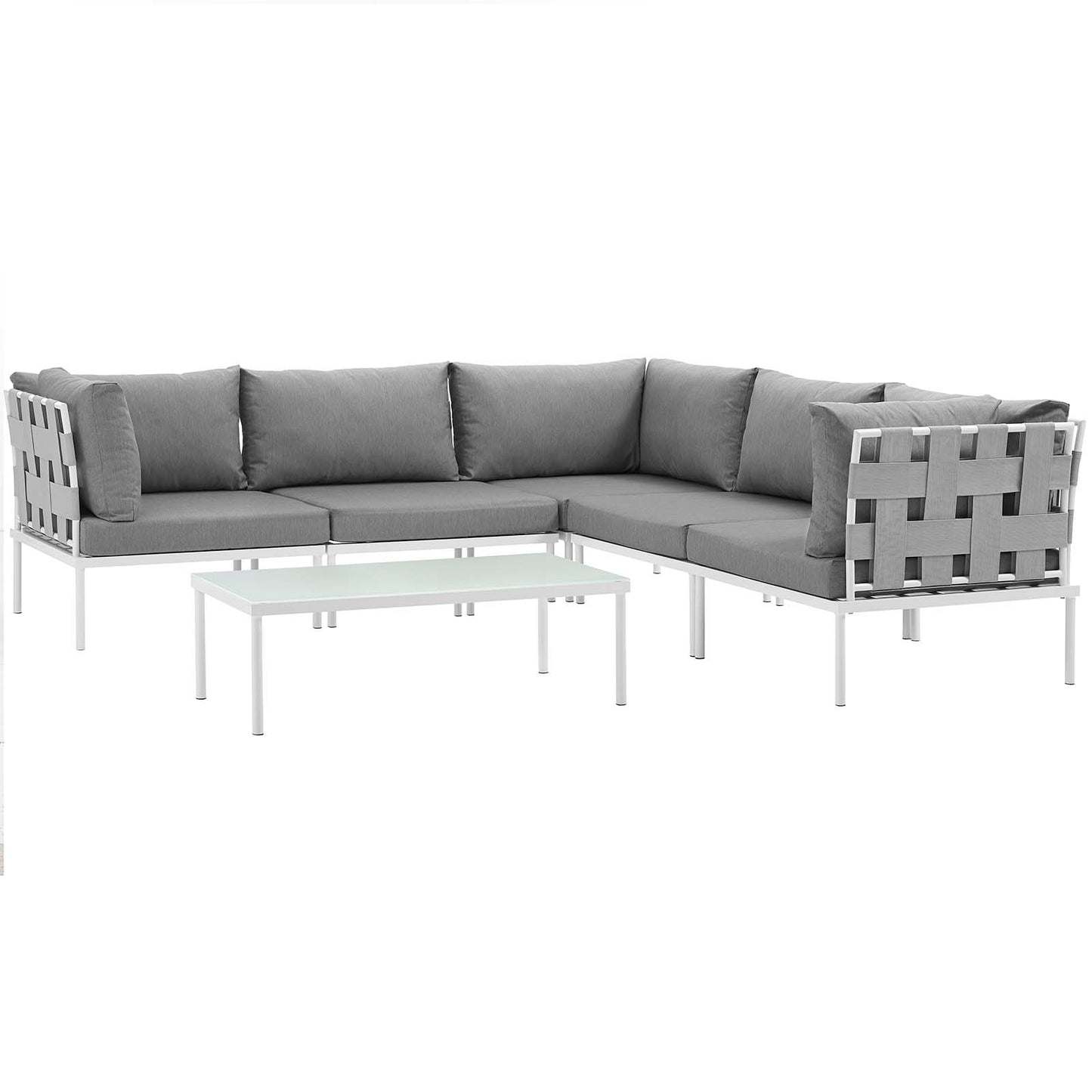 Modway Outlet Harmony 6 Piece Outdoor Patio Aluminum Sectional Sofa Set by Modway  Outdoor Furniture Furniture White Gray - EEI-2627-WHI-GRY-SET