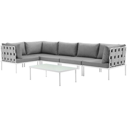 Modway Outlet Harmony 6 Piece Outdoor Patio Aluminum Sectional Sofa Set by Modway  Outdoor Furniture Furniture White Gray - EEI-2627-WHI-GRY-SET