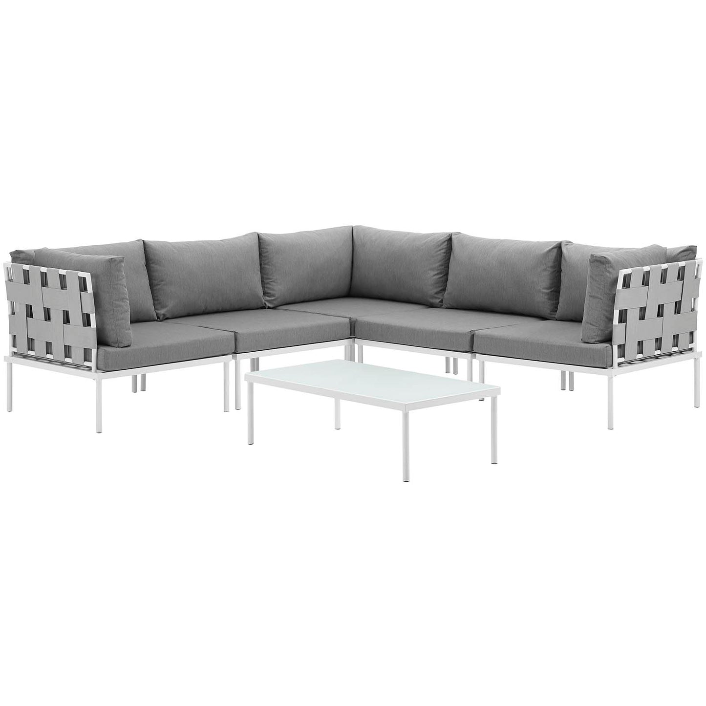 Modway Outlet Harmony 6 Piece Outdoor Patio Aluminum Sectional Sofa Set by Modway  Outdoor Furniture Furniture White Gray - EEI-2627-WHI-GRY-SET