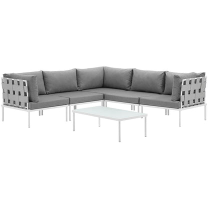 Modway Outlet Harmony 6 Piece Outdoor Patio Aluminum Sectional Sofa Set by Modway  Outdoor Furniture Furniture White Gray - EEI-2627-WHI-GRY-SET