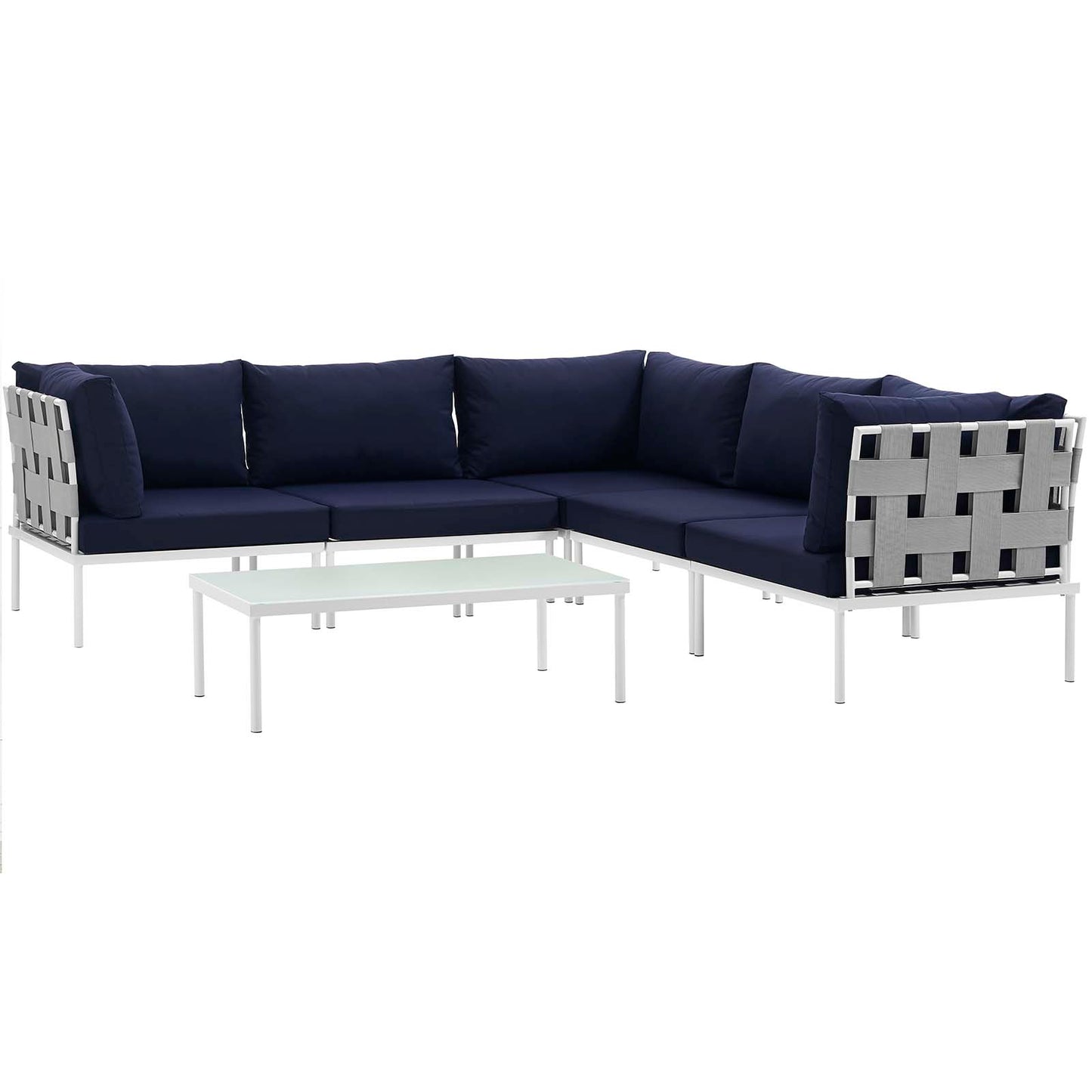 Modway Outlet Harmony 6 Piece Outdoor Patio Aluminum Sectional Sofa Set by Modway  Outdoor Furniture Furniture White Navy - EEI-2627-WHI-NAV-SET