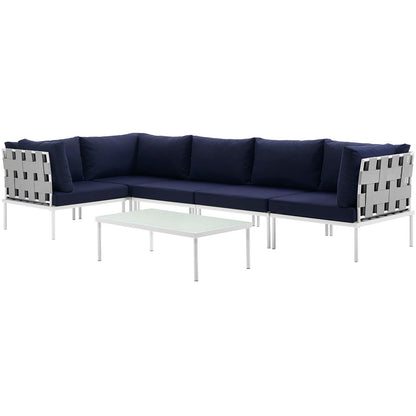 Modway Outlet Harmony 6 Piece Outdoor Patio Aluminum Sectional Sofa Set by Modway  Outdoor Furniture Furniture White Navy - EEI-2627-WHI-NAV-SET