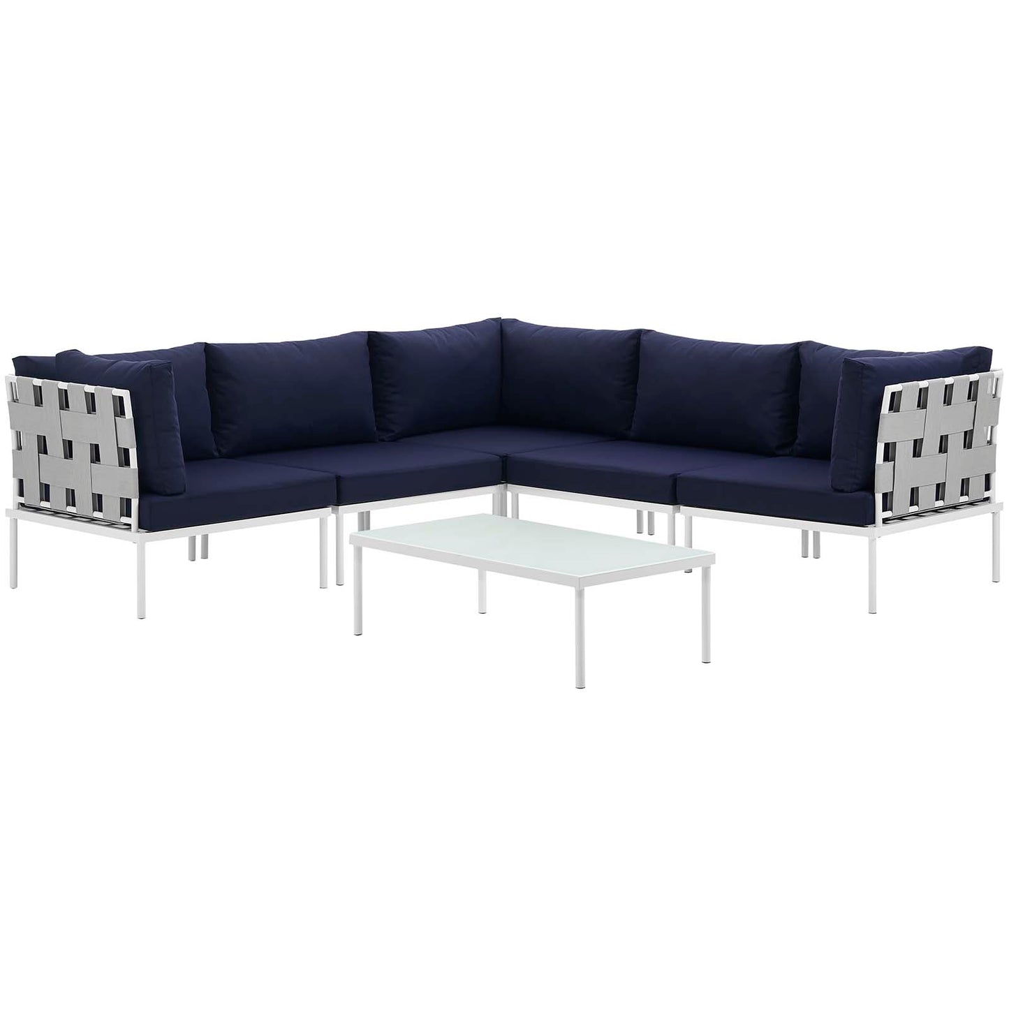Modway Outlet Harmony 6 Piece Outdoor Patio Aluminum Sectional Sofa Set by Modway  Outdoor Furniture Furniture White Navy - EEI-2627-WHI-NAV-SET