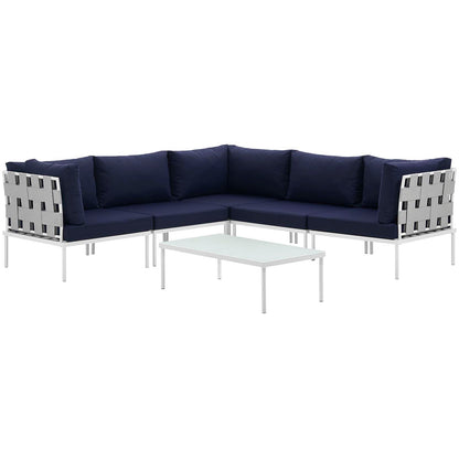 Modway Outlet Harmony 6 Piece Outdoor Patio Aluminum Sectional Sofa Set by Modway  Outdoor Furniture Furniture White Navy - EEI-2627-WHI-NAV-SET