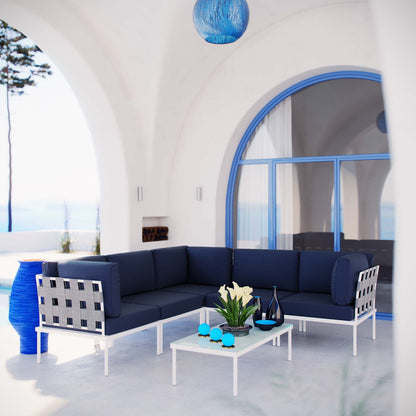 Modway Outlet Harmony 6 Piece Outdoor Patio Aluminum Sectional Sofa Set by Modway  Outdoor Furniture Furniture White Navy - EEI-2627-WHI-NAV-SET