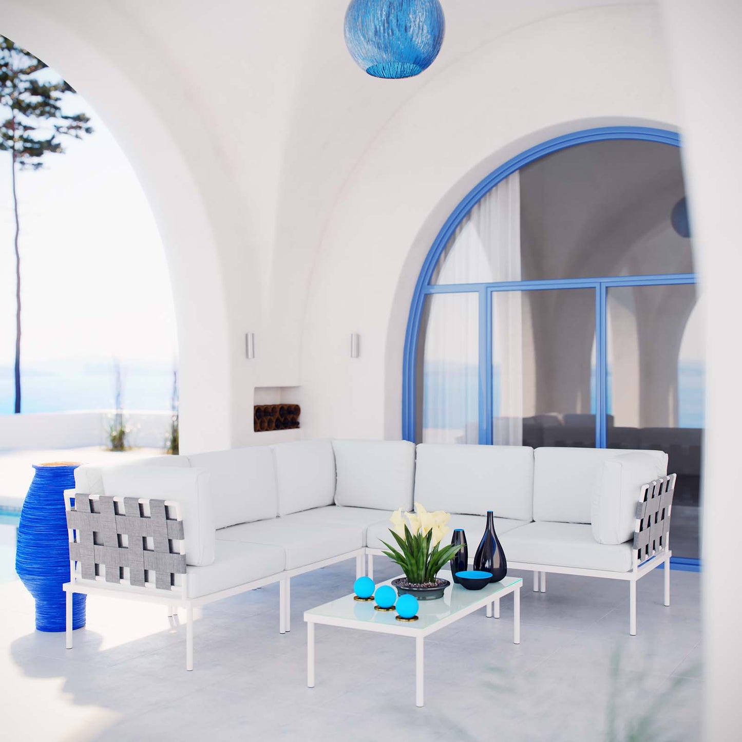 Modway Outlet Harmony 6 Piece Outdoor Patio Aluminum Sectional Sofa Set by Modway  Outdoor Furniture Furniture White White - EEI-2627-WHI-WHI-SET