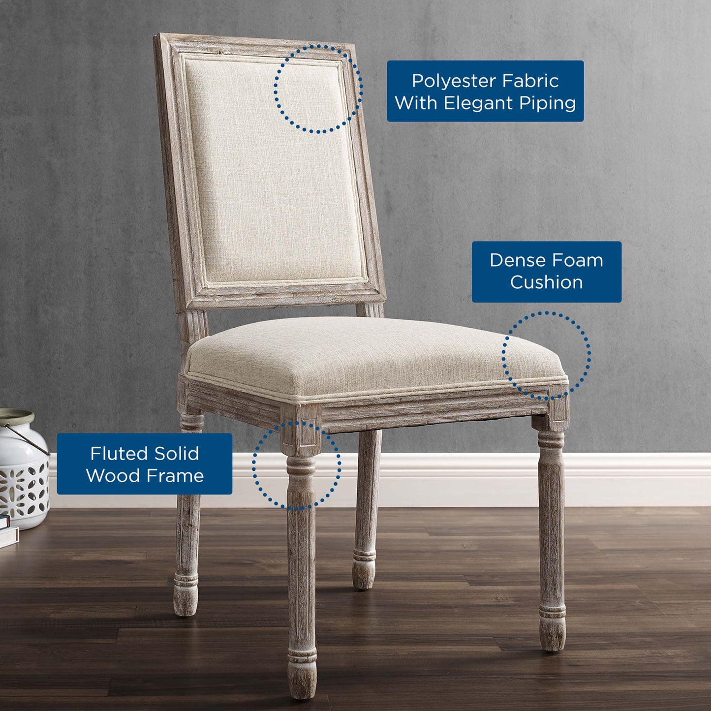 Modway Outlet Court Vintage French Upholstered Fabric Dining Side Chair by Modway  Bar and Dining Furniture Beige - EEI-2682-BEI
