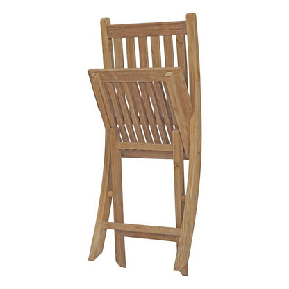 Natural wood folding chair with slatted back and seat, curved legs, rustic dining style