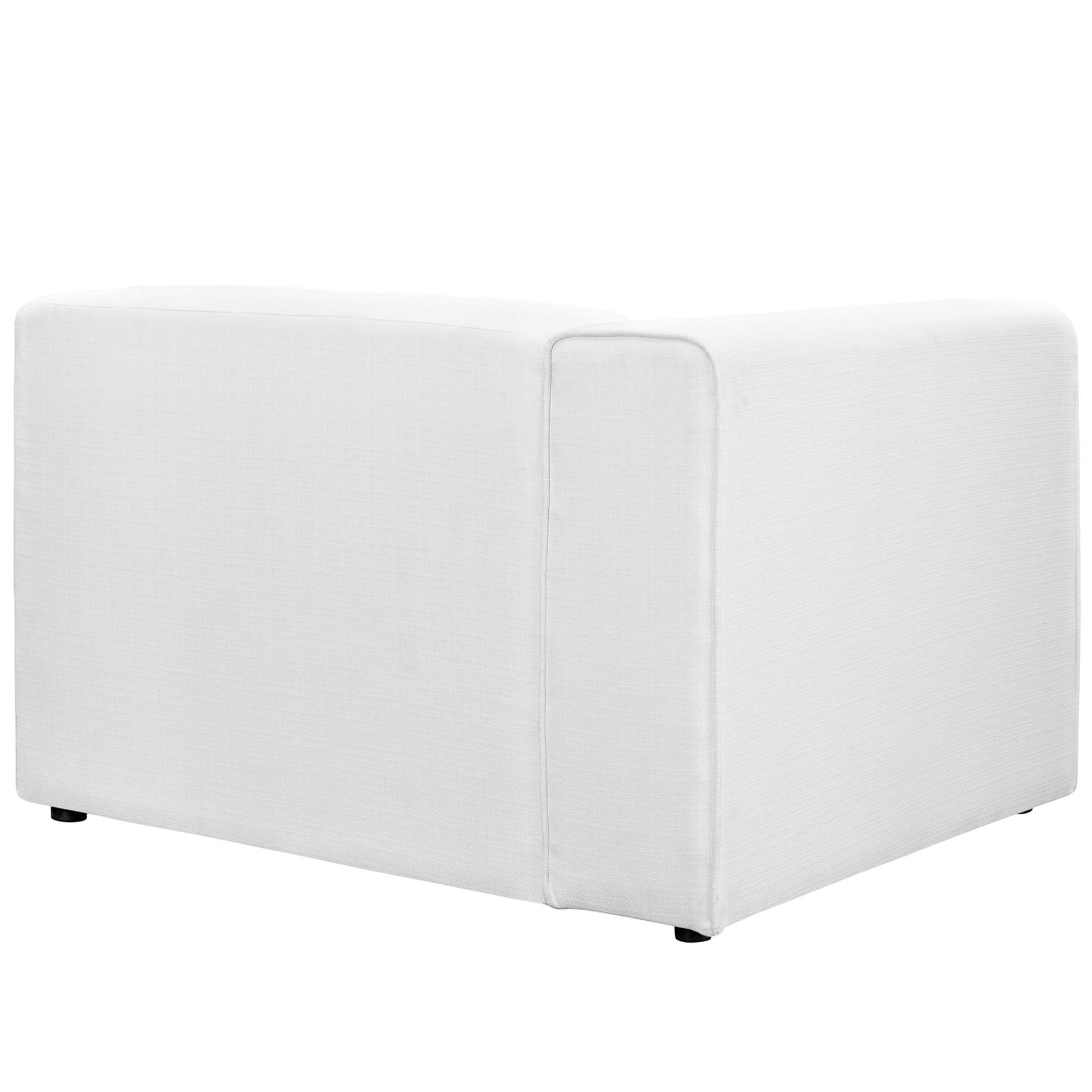 White fabric left-facing modular sofa with low-profile cushions and clean, modern styling.