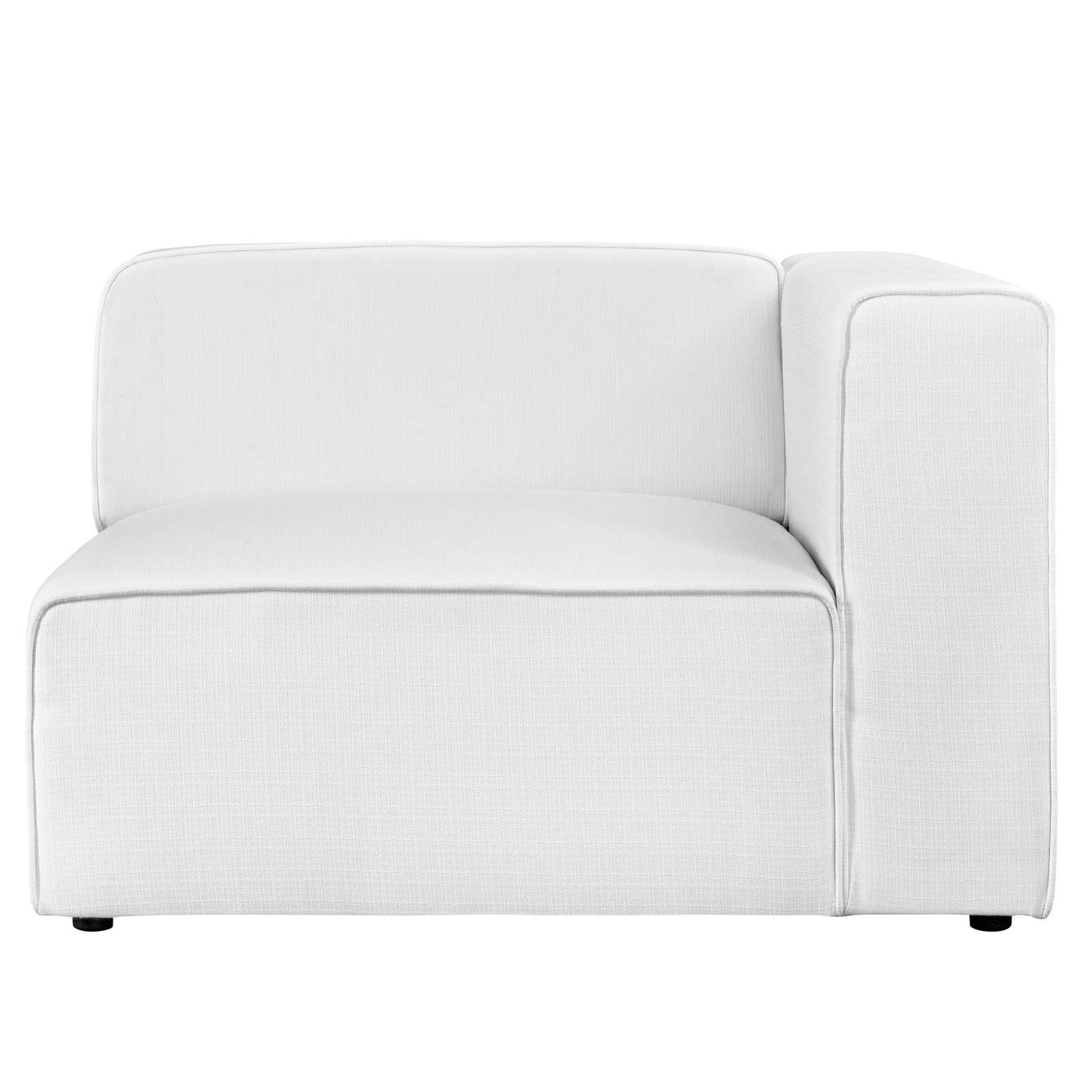 White textured fabric right-facing sofa with a single blocky armrest, modern compact seating for living room.
