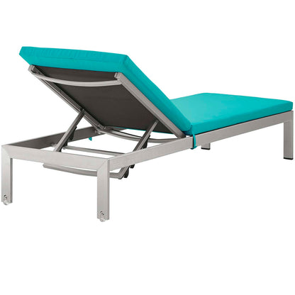Modway Outlet Shore 3 Piece Outdoor Patio Aluminum Chaise with Cushions by Modway  Outdoor Furniture Furniture Silver Turquoise - EEI-2736-SLV-TRQ-SET