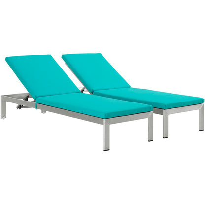 Modway Outlet Shore Outdoor Patio Aluminum Chaise with Cushions Set of 2 by Modway  Outdoor Furniture Furniture Silver Turquoise - EEI-2737-SLV-TRQ-SET
