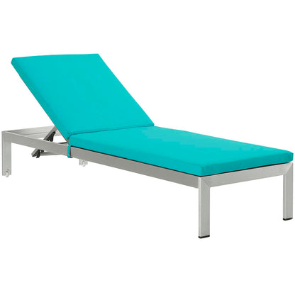 Modway Outlet Shore Outdoor Patio Aluminum Chaise with Cushions Set of 4 by Modway  Outdoor Furniture Furniture Silver Turquoise - EEI-2738-SLV-TRQ-SET