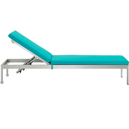 Modway Outlet Shore Outdoor Patio Aluminum Chaise with Cushions Set of 6 by Modway  Outdoor Furniture Furniture Silver Turquoise - EEI-2739-SLV-TRQ-SET