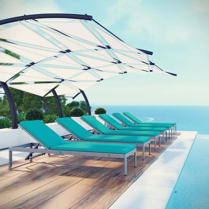 Modway Outlet Shore Outdoor Patio Aluminum Chaise with Cushions Set of 6 by Modway  Outdoor Furniture Furniture Silver Turquoise - EEI-2739-SLV-TRQ-SET