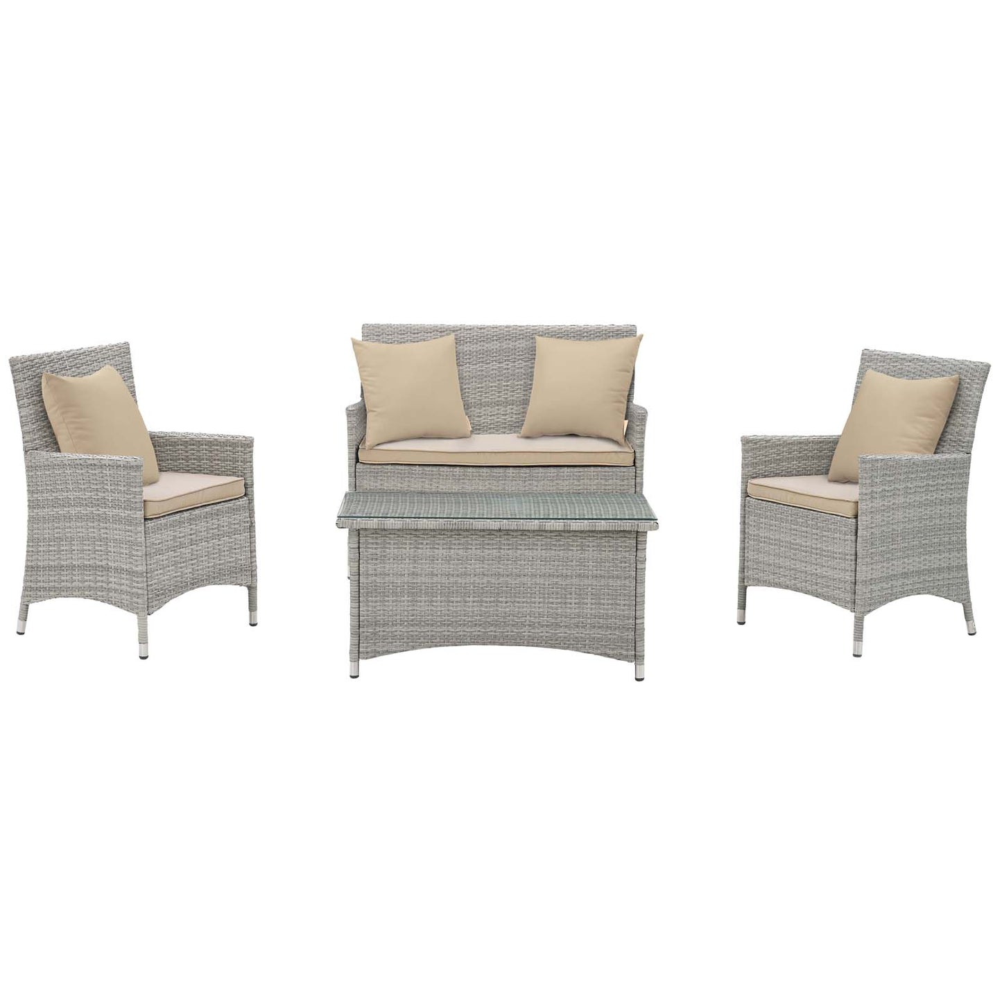 Modway Outlet Bridge 4 Piece Outdoor Patio Patio Conversation Set with Pillow Set by Modway  Outdoor Furniture Furniture Light Gray Beige - EEI-2763-LGR-BEI