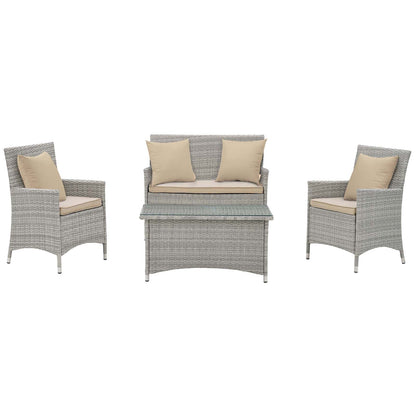 Modway Outlet Bridge 4 Piece Outdoor Patio Patio Conversation Set with Pillow Set by Modway  Outdoor Furniture Furniture Light Gray Beige - EEI-2763-LGR-BEI